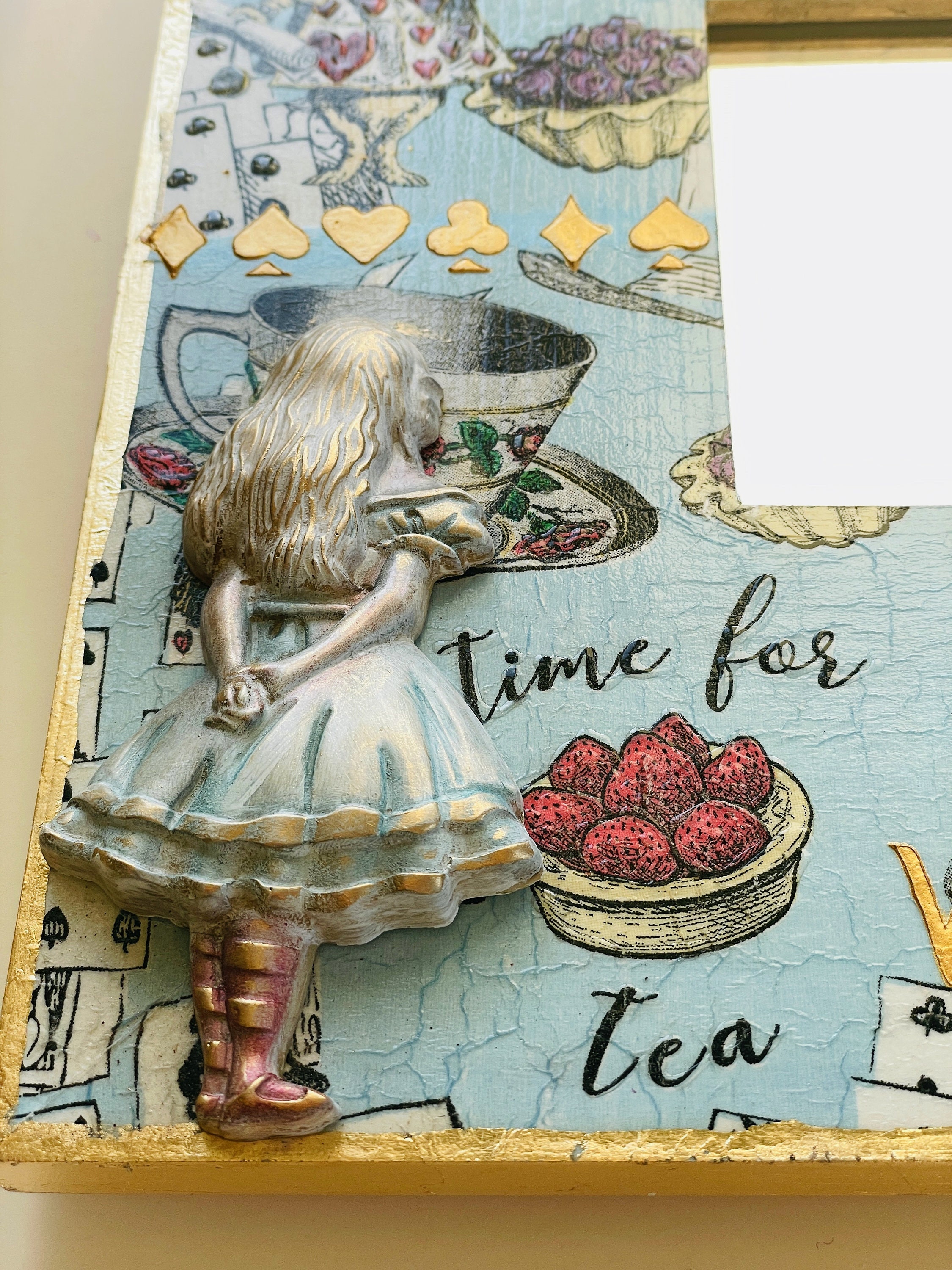 Wall Mounted Square Mirror in Blue Frame Alice in Wonderland