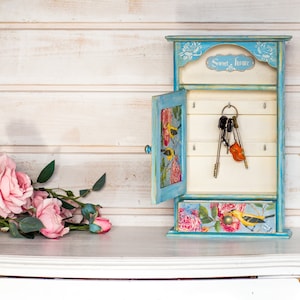 Wooden Key cabinet, Key box storage, Wall key holder, Rustic wall cabinet, Blue box, Unique Wall Cabinet