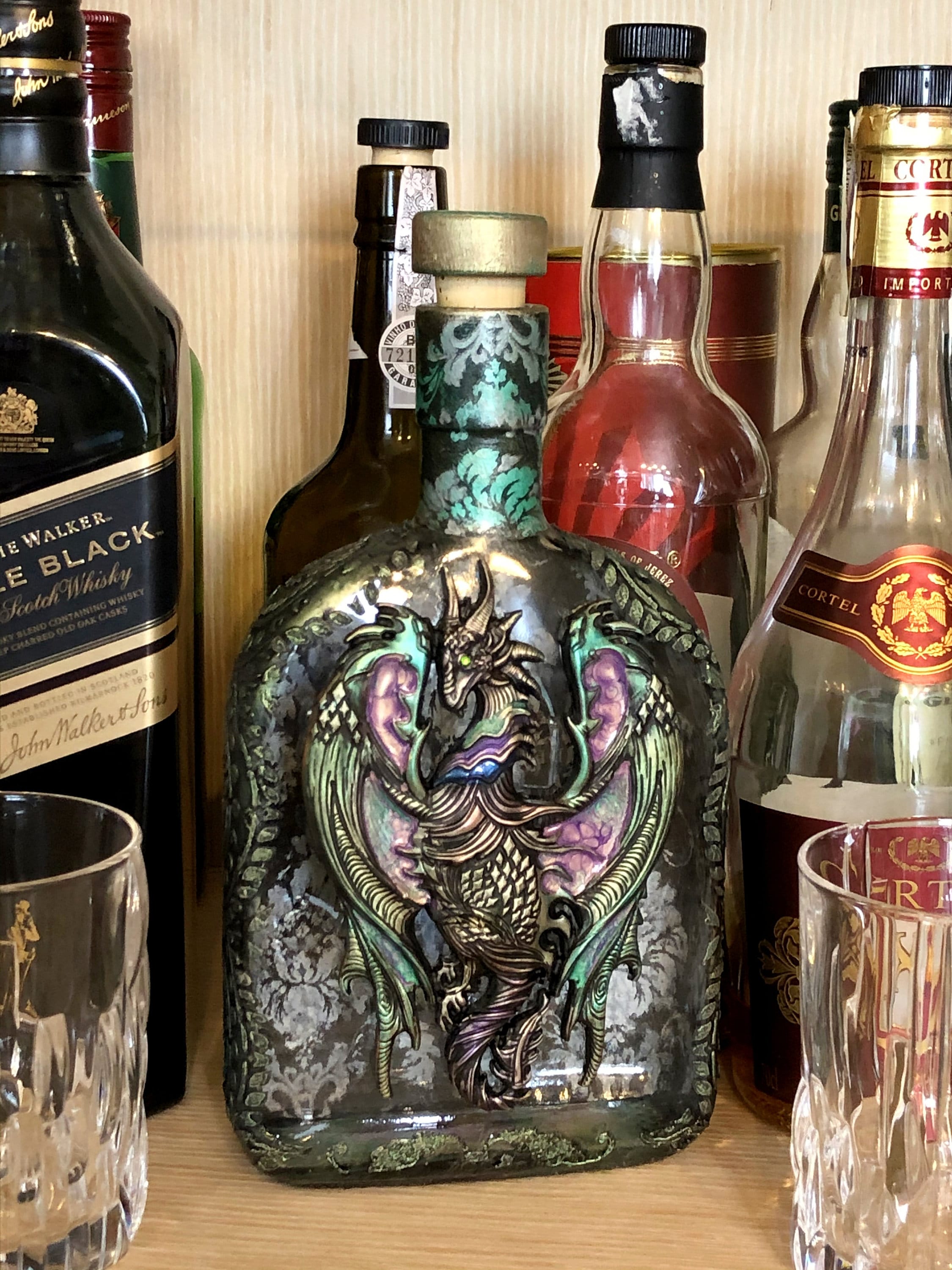 Glass Bottle Fire breathing Decorative bottle Hand Painted Etsy