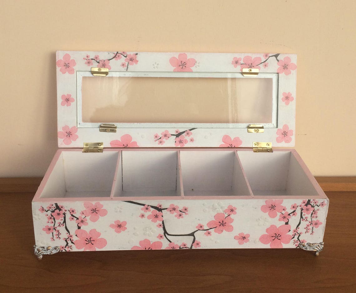 Tea bags holder Cherry blossoms Storage box Desk Etsy