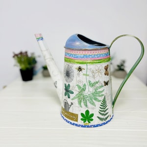 Herbology watering can, Hand painted metal can, Hydrangeas watering can, Rustic watering can, Farmhouse decor, Garden lover gift