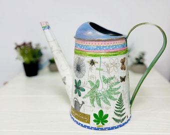 Hand-Painted Herbology Metal Watering Can, Shabby Chic Hydrangeas Garden Decor