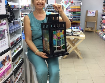 Hand-Painted Stained Glass Lantern, Gaudí Casa Batlló Inspired, Barcelona Art, Colorful Candle Holder