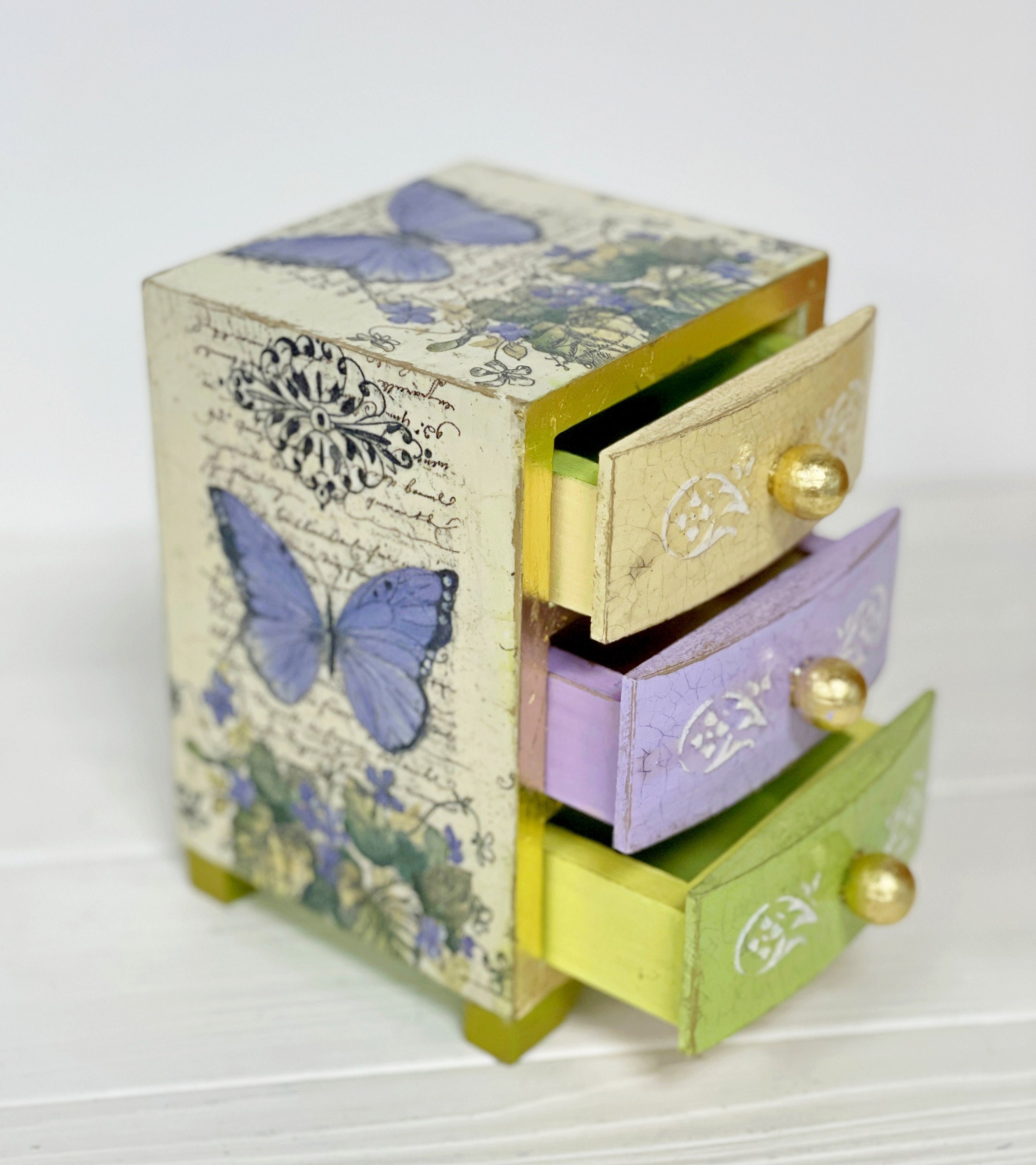 Hand Painted Mini Jewelry Box with Butterfly Motif, 'Butterfly Paradise