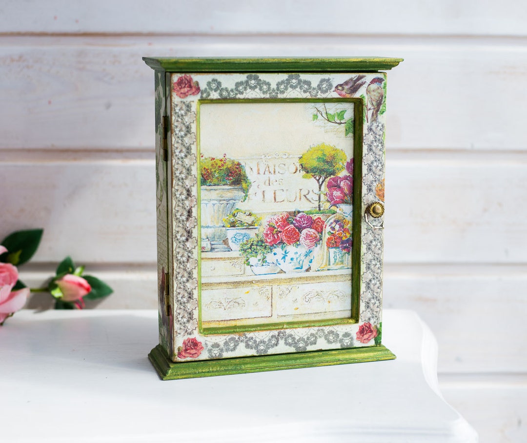 Wooden Key Organizer, Rustic Wall Cabinet, Green Key Box,key Cabinet ...