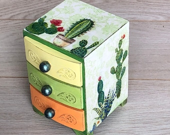 Trinket box Сactus, Small Jewelry Box, Storage chest, Mini Chest Drawers, Cactus furniture, Trinket Drawers, Desktop Organizer, Green decor