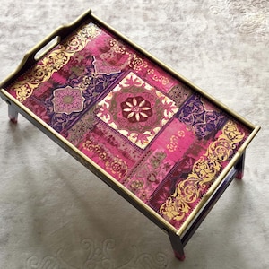 Folding table with legs, Pink table, Breakfast in bed table, Decorative Bed tray, Street serving table, Laptop stand