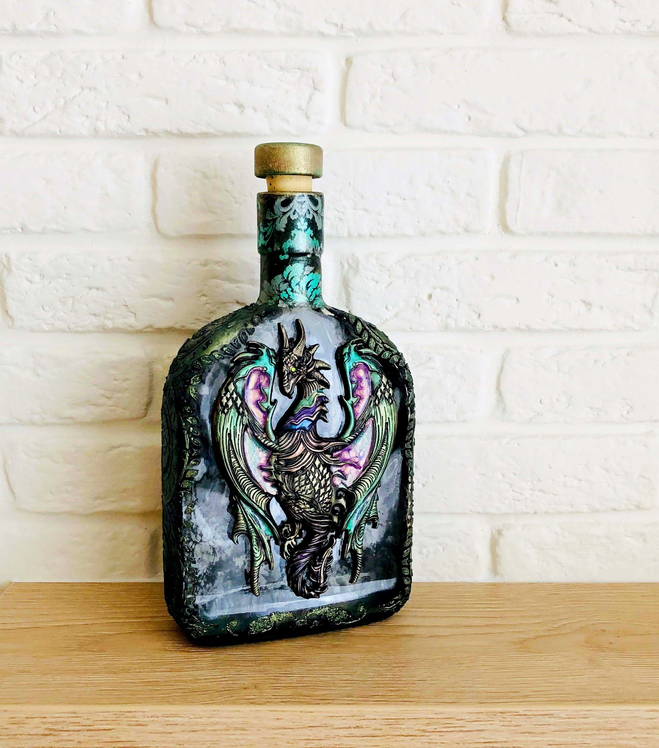 Glass Bottle Fire breathing Decorative bottle Hand Painted Etsy