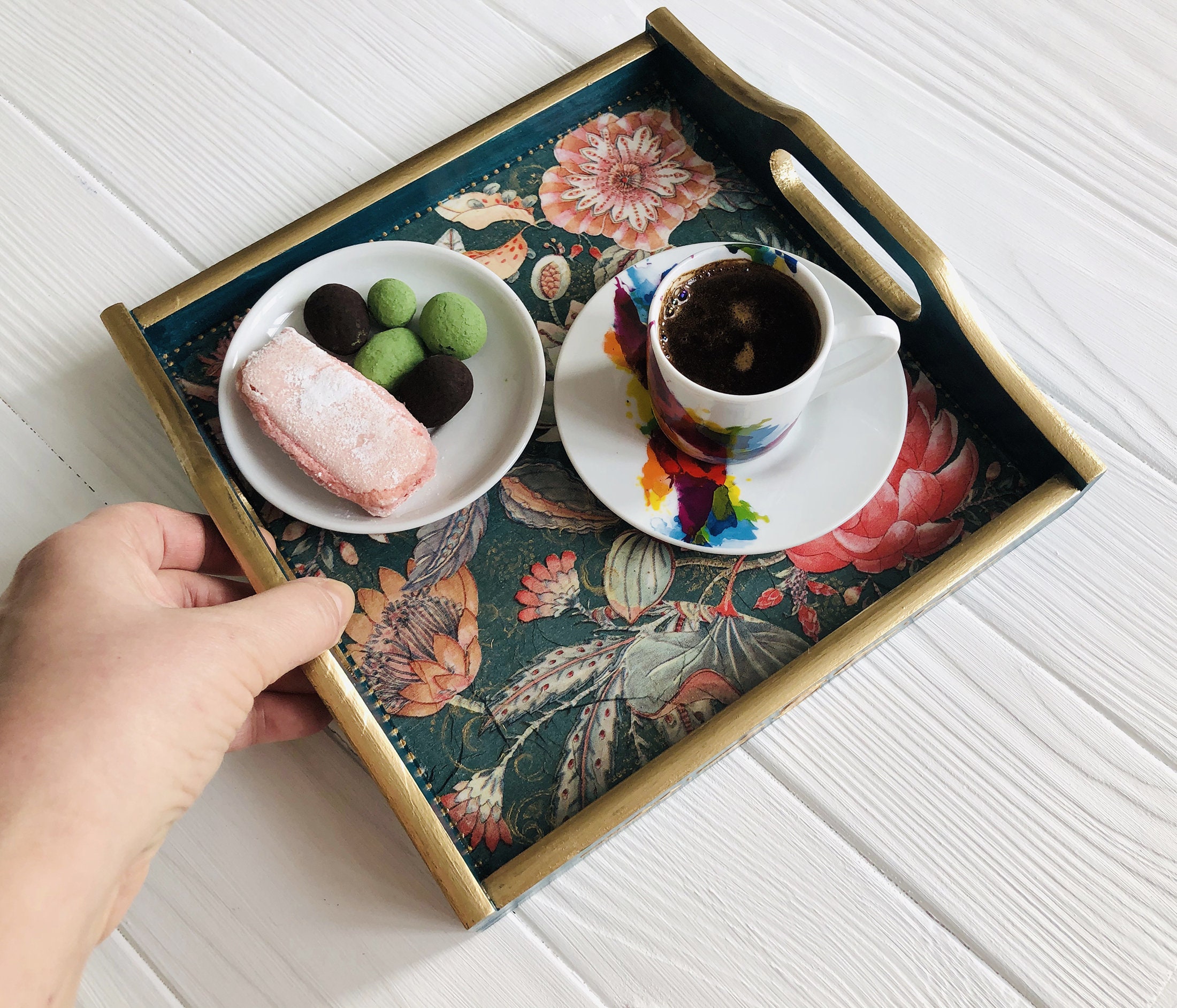 Small breakfast in bed tray Green Bed tray Serving tray Etsy