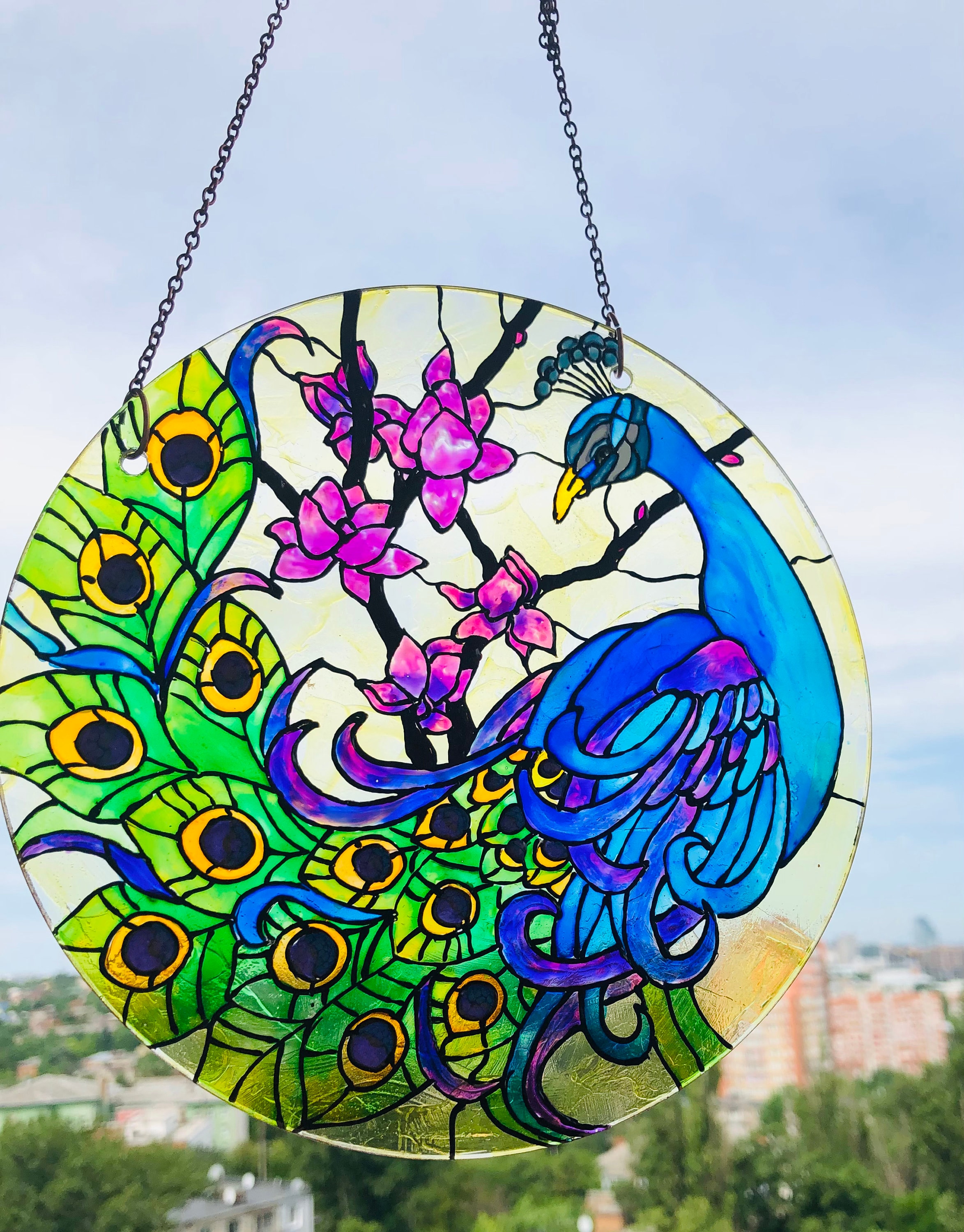 Stained glass suncatcher Peacock Ready to ship Hanging Etsy