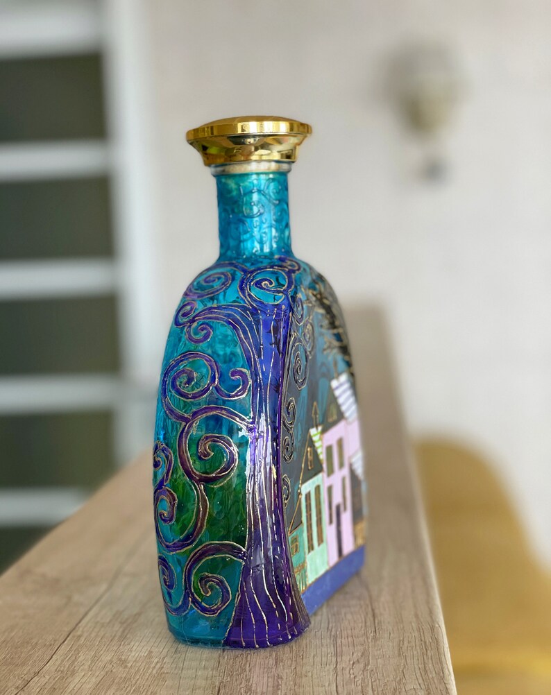 Decorative Bottle Stained Glass Bottle Colored Houses Hand Etsy