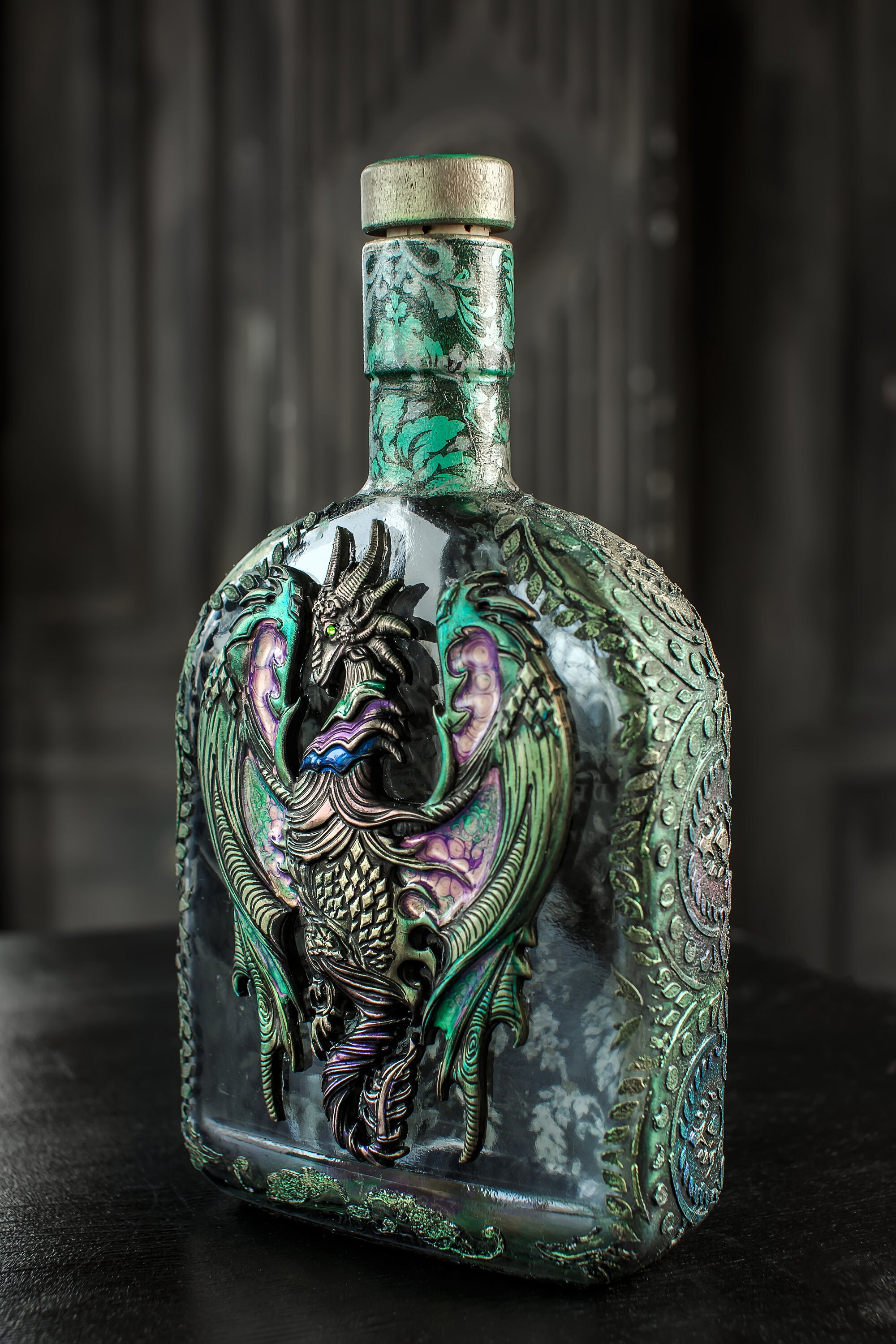 Glass Bottle Fire breathing Decorative bottle Hand Painted Etsy