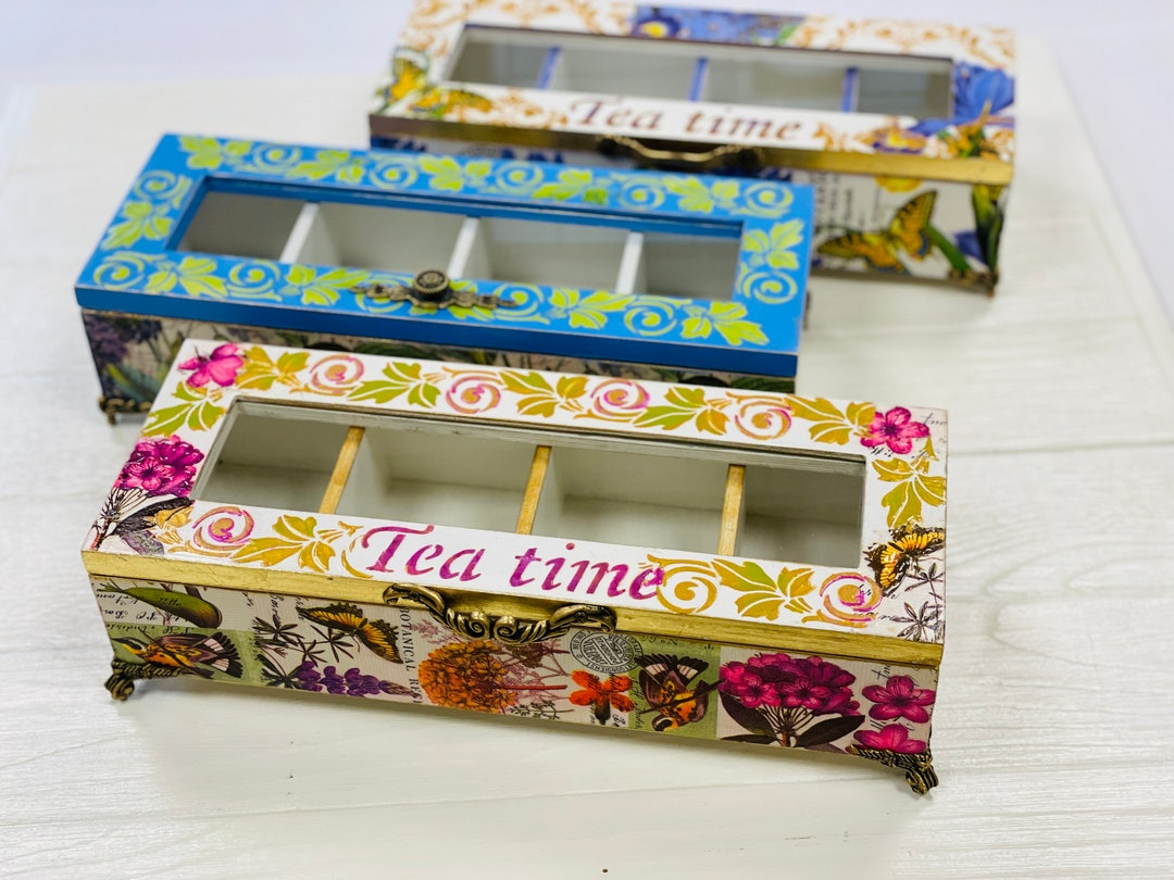 Tea Boxes to Order Wooden Box for Storing Tea Bags Blue Tea Etsy