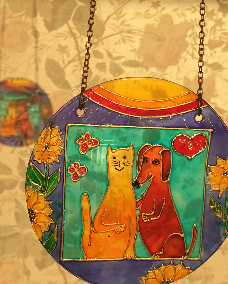 Stained glass suncatcher Dog & Cat Hanging Window Etsy