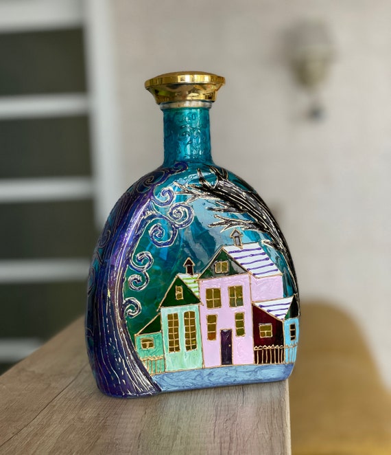 Decorative Bottle Stained Glass Bottle Colored Houses Hand