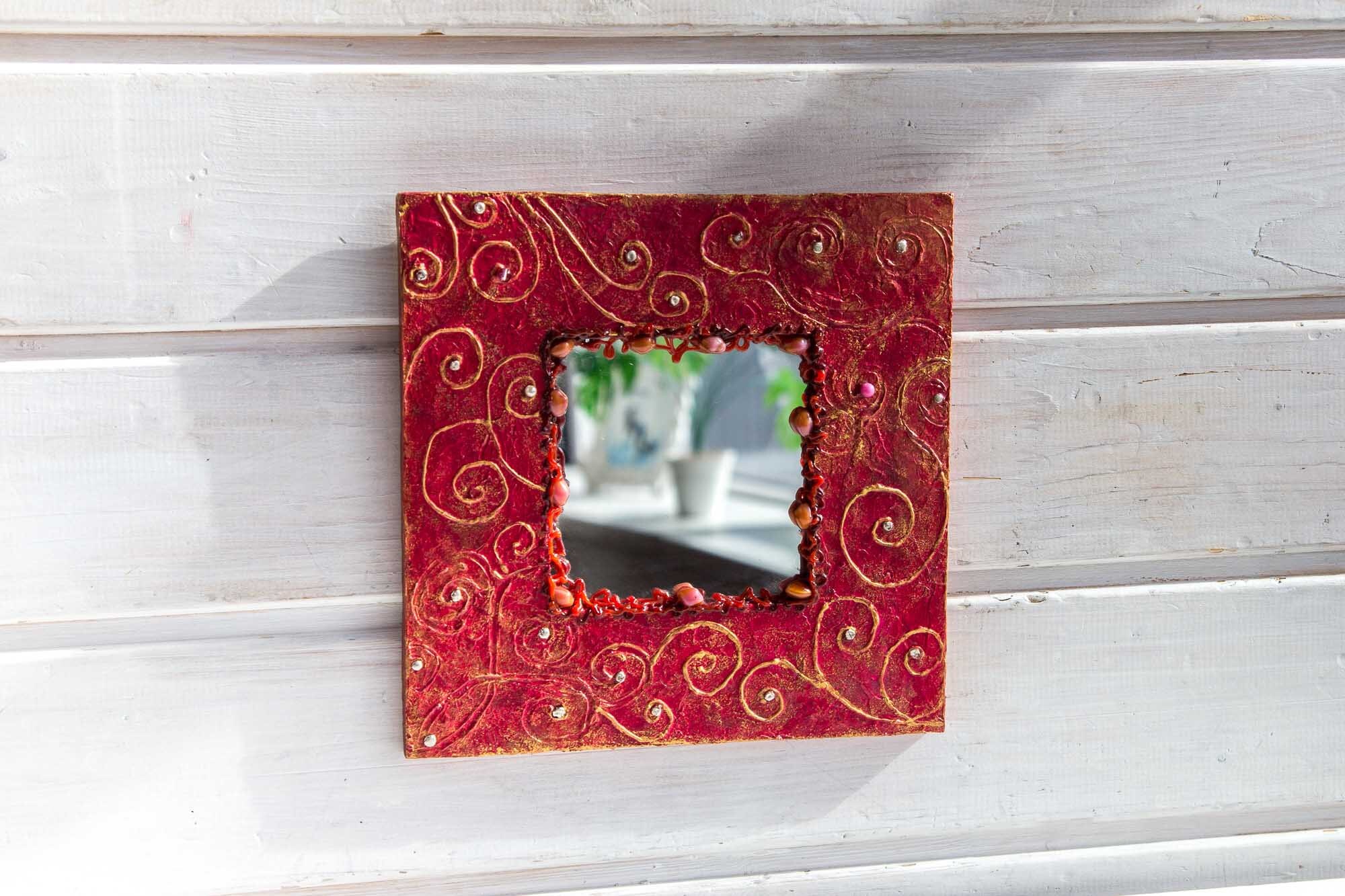 Mirror in red frame Small wall mirror 1010 Decorative Etsy