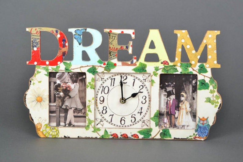 Rustic Wall Clock DREAM Wooden Wall Clock Photo Frame Etsy