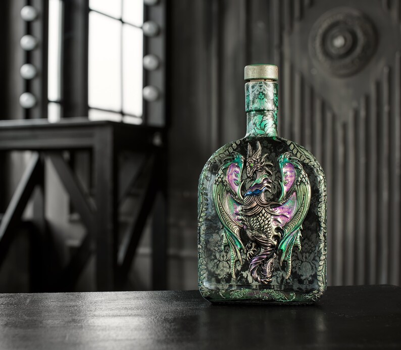 Glass Bottle Fire Breathing Decorative Bottle Hand Painted Etsy