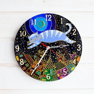 Stained glass wall clock, Cat clock, 12&quot; Cat wall clock, Glass kitchen wall clock, Pet clock, Veterinary gift