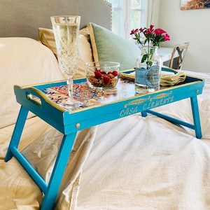 Folding table with legs, Custom tray decor, Street serving tray, Breakfast in bed tray, Laptop stand, Moroccan Tiles, Mediterranean Majolica