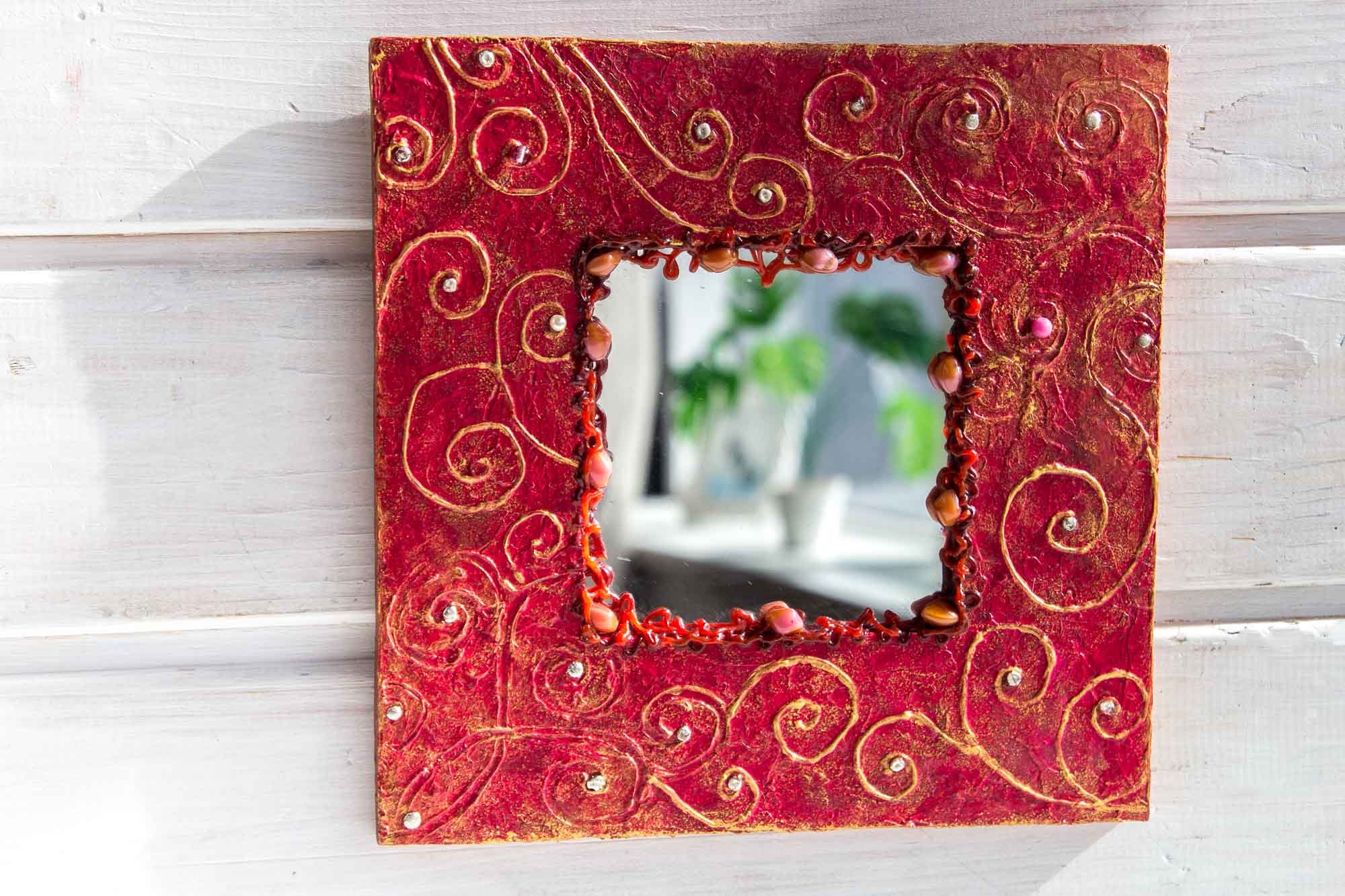 Mirror in Red Frame Small Wall Mirror 2525cm Decorative Etsy