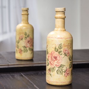 Shabby chic bottle, Decorative glass bottle, Country bottle, Vintage bottle, Roses decor, Redy to ship, Decoupage bottle