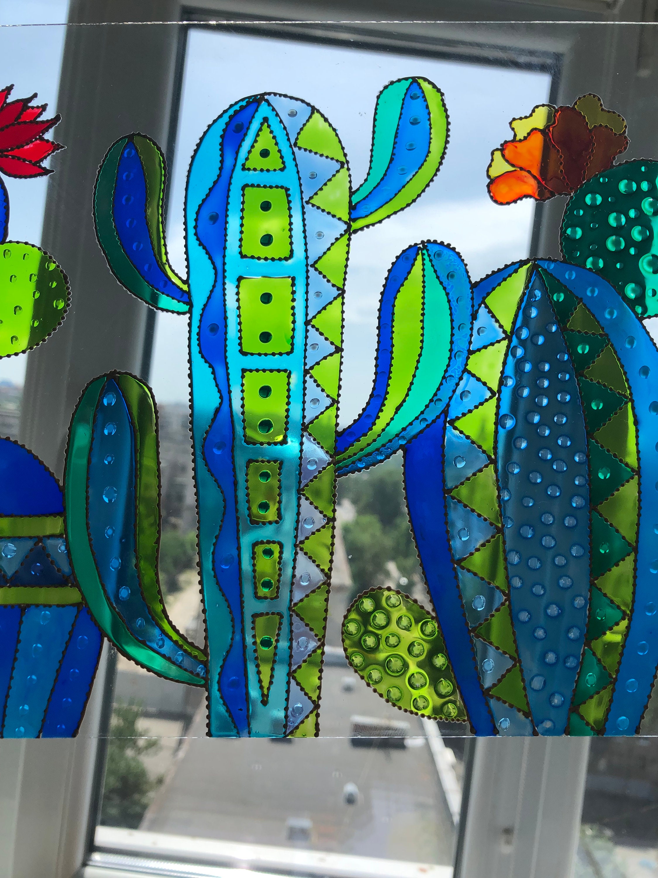 Stained glass painting Cactus Pictures to choose from Hand Etsy