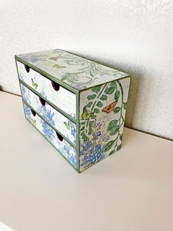 Desktop Organizer Box Butterflies And Flowers Makeup Storage Etsy
