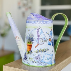 Lavandula metal watering can, Hand painted watering can, Rustic watering can, Farmhouse decor, Floral water can, Garden lover gift