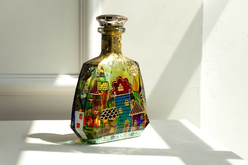 Decorative Stained Glass Bottle Stained Glass Bottle Hand Etsy