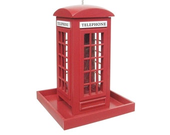 Red Telephone Phone Box Bird Feeding Station Table Wild Bird Seed Feeders