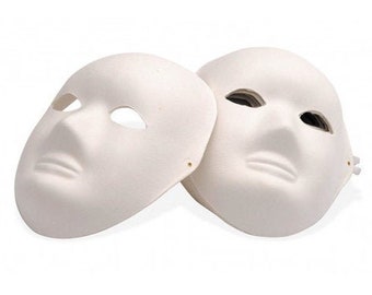 White Paper Mache Face Mask Plain White Cane Fibre Rigid Paper Masks Fancy Dress Crafting