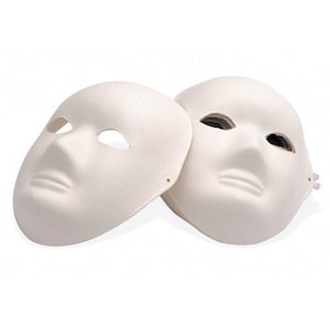 White Paper Mache Face Mask Plain White Cane Fibre Rigid Paper Masks Fancy Dress Crafting