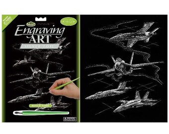 JET PLANES FIGHTERS ARMY A4 SILVER SCRAPER FOIL ENGRAVING ART KIT & TOOL SILF25