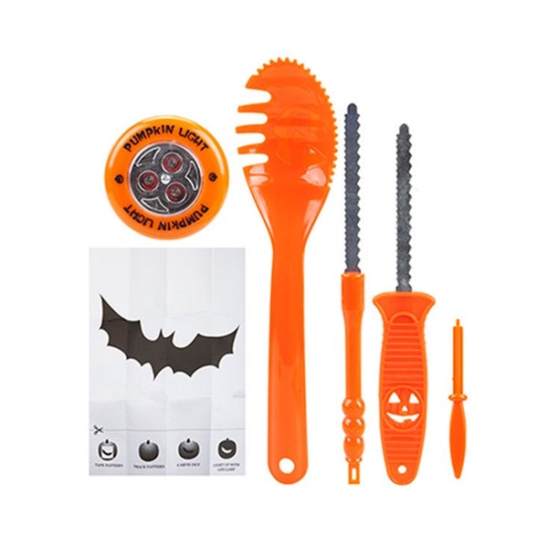 Deluxe Pumpkin Carving Tools Kit with Stencils Light Halloween Party Decoration
