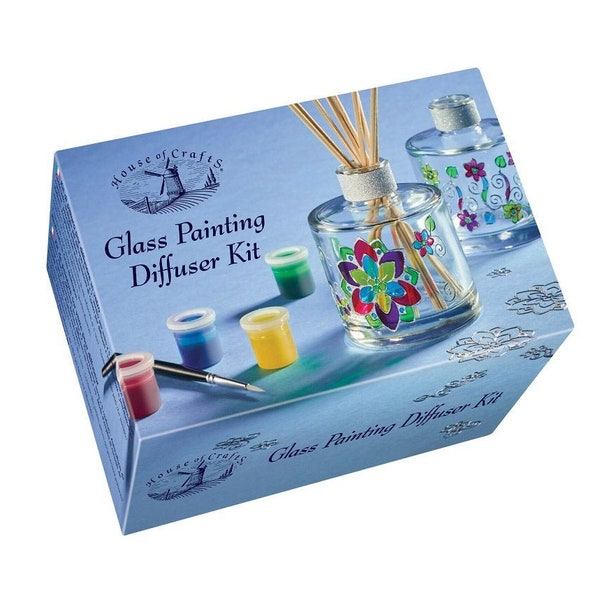 House of Crafts Glass Painting Reed Diffuser Kit Inc 2 Bottles Paint & Brush HC640