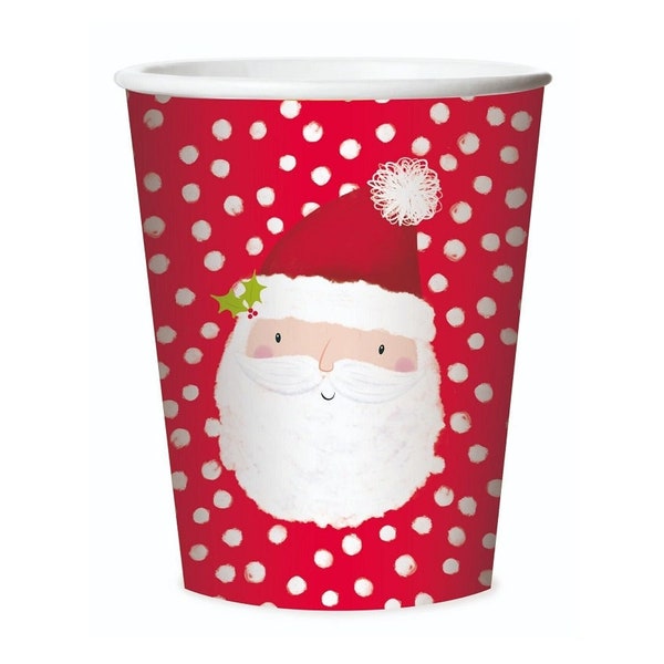 Pack of 8 Red Santa Design Christmas Party Paper Cups Traditional Buffet Tableware