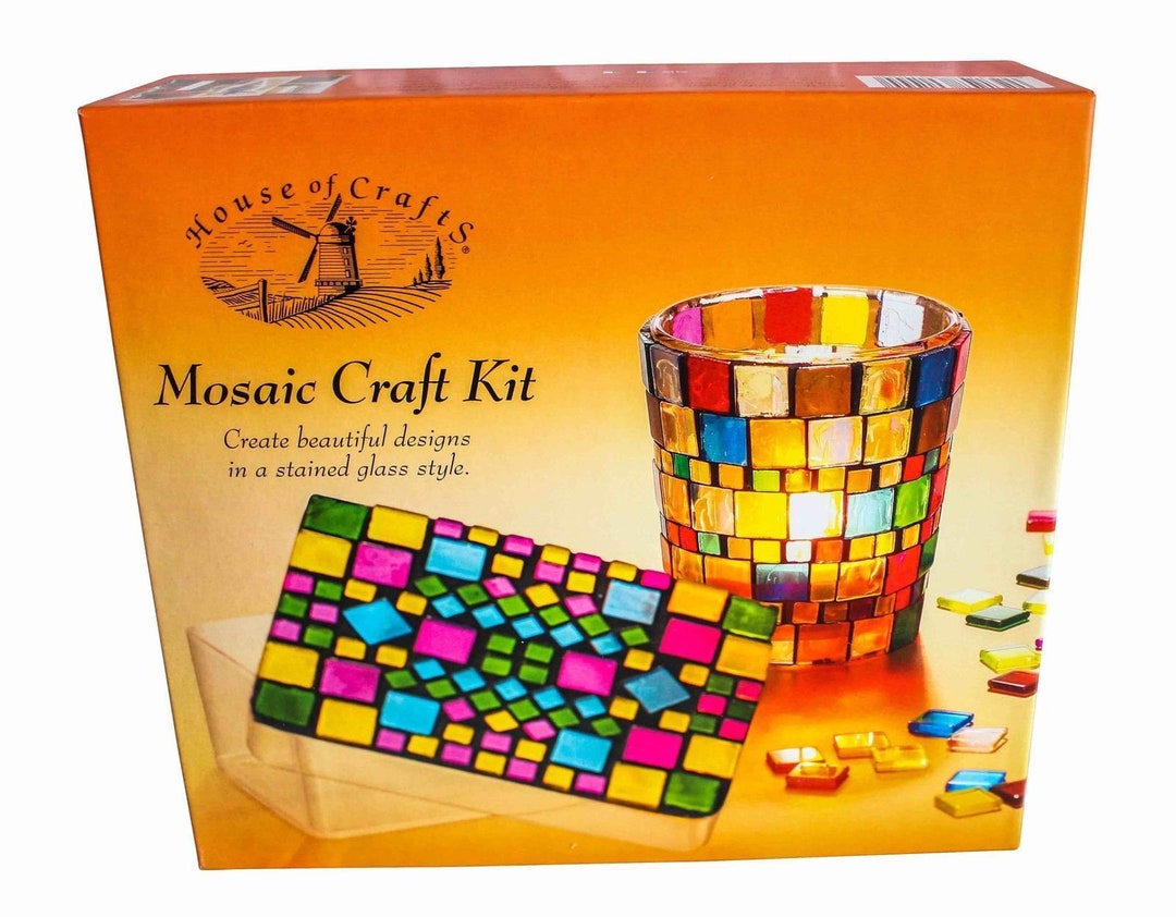 Mosaic Tile Craft Kit Candle Glass Votive & Trinket Box Gift Set by