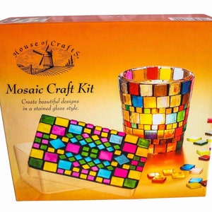 Mosaic Tile Craft Kit Candle Glass Votive & Trinket Box Gift Set By House Of Crafts
