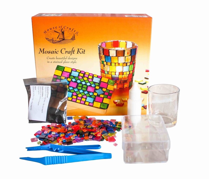 Mosaic Tile Craft Kit Candle Glass Votive & Trinket Box Gift Etsy