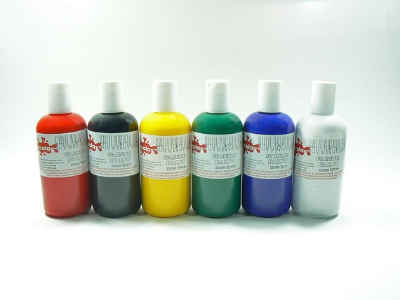 Scola 150ml Bottles of Permanent Fabric Paint Red Green White Blue Black  Yellow 