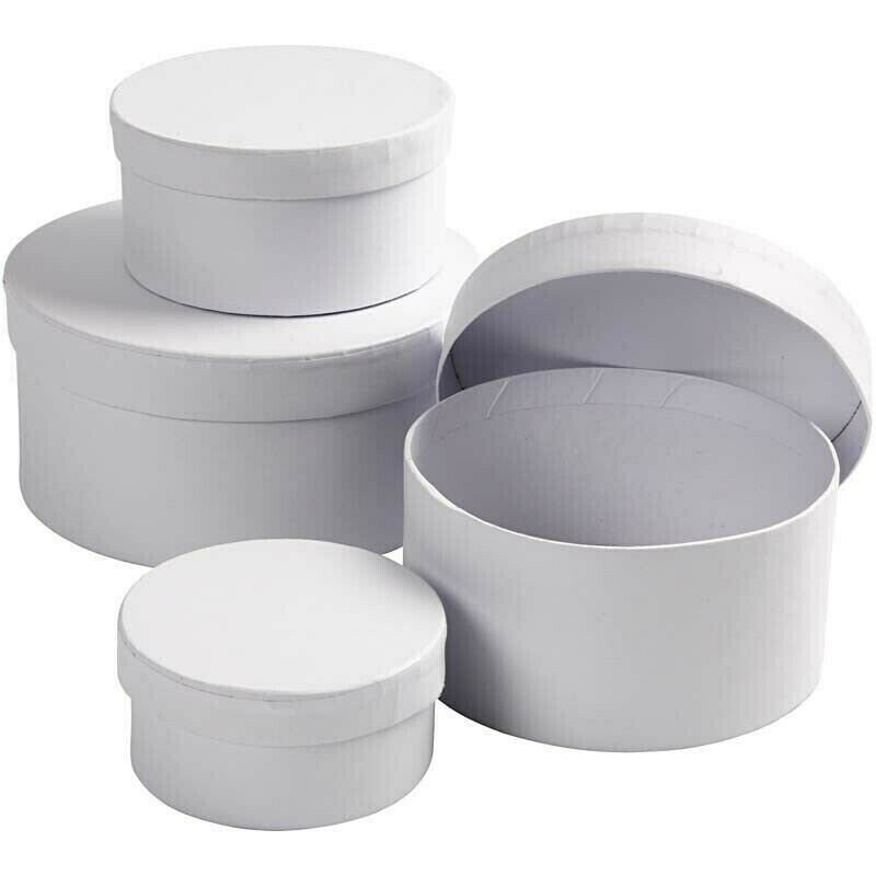 4 Stacking White Round Boxes Paper Mache 8cm 14cm Decorate Etsy UK