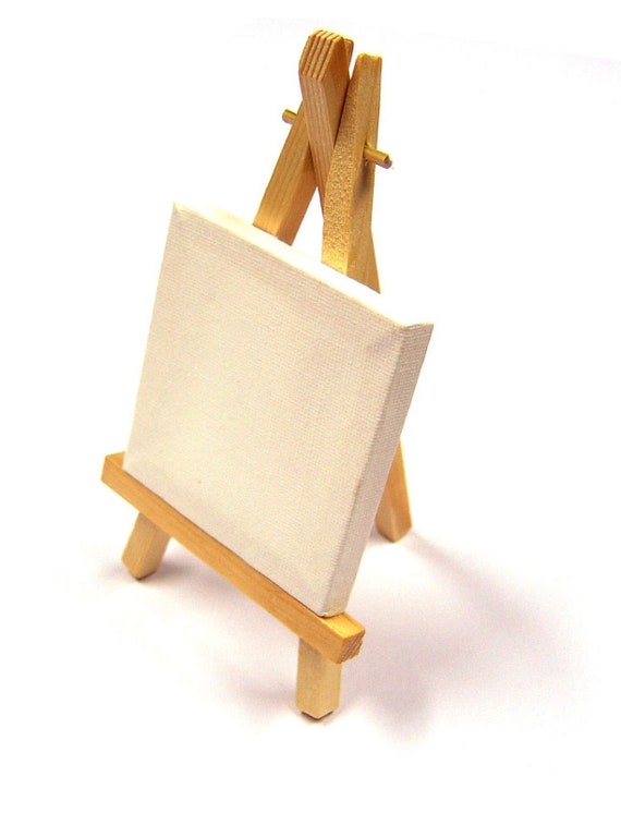 WOODEN EASEL 16cm & CANVAS 7.5cm x 7.5cm MINI ARTIST SET FOR DISPLAY &  SIGNS
