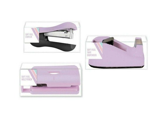 Pastel Purple Lilac Desk Stationery Stapler, Hole Punch, Tape Dispenser 