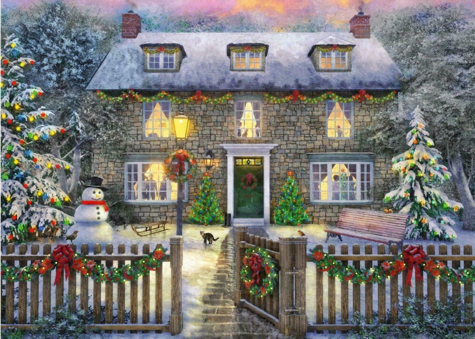 Christmas Cottage Snow & Tree Scene 1000 Piece Falcon Deluxe Etsy