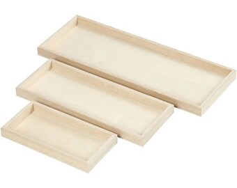 Set Of 3 Rectangular Wooden Trays Light Weight Stacking Decorate Craft 57919