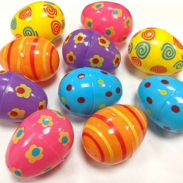 10 Patterned Plastic Filler Easter Eggs Hunt Empty Shell Childrens Treat QR58