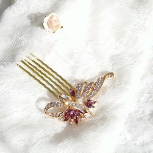Wedding Hair Comb, Golden amethyst Crystal Bride headpiece, Vintage headpiece, golden wedding hair comb, bridal comb, floral hair comb