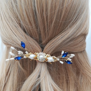 Gold hair clip Blue and gold Bridal hair pins Wedding hair pin Sapphire hair pin Royal blue hair pins Wedding hair pin Blue gold hair clip