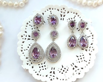 Amethyst purple water drop long earrings, long violet Earrings